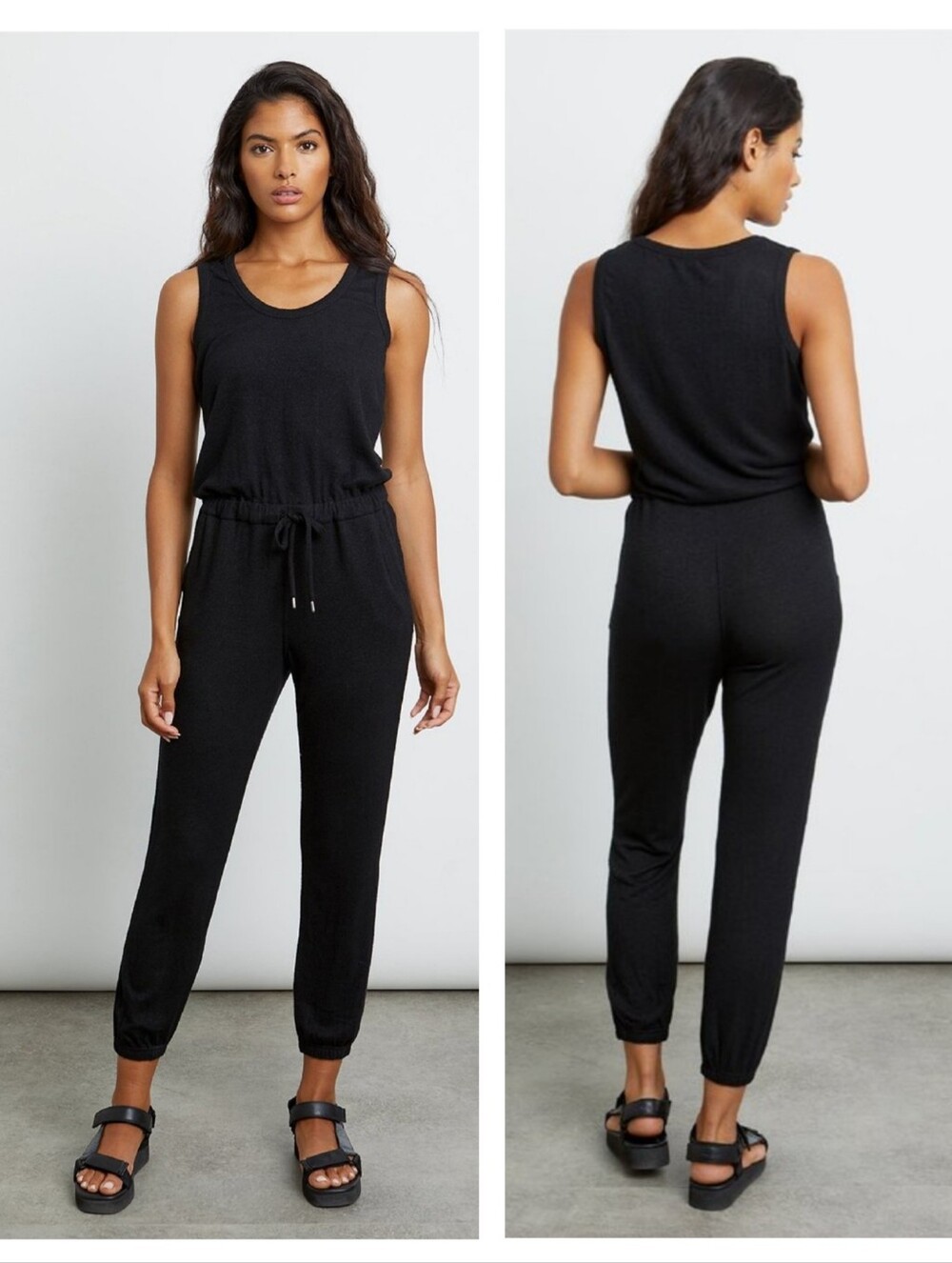 RAILS Becky Sleeveless Lounge Drawstring Jogger Jumpsuit Black Soft Jersey Small